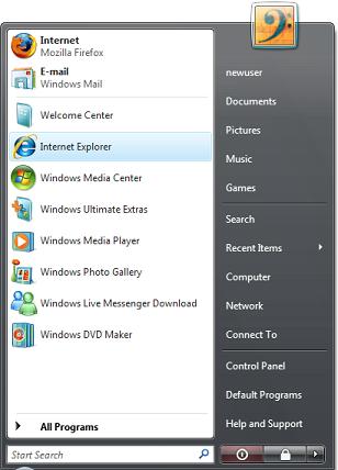 Initial Start Menu With Different Default Web Browser